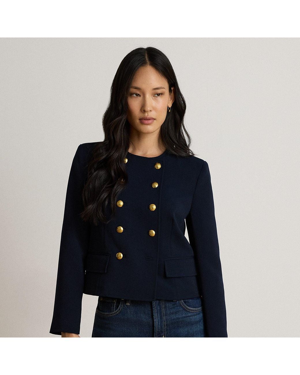 Ralph Lauren Blue Double-Breasted Sablé Crepe Jacket