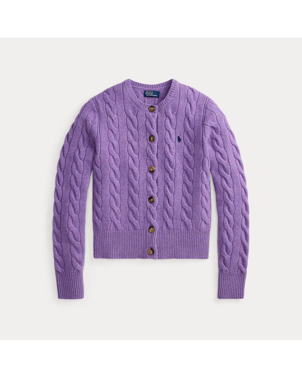 Polo Ralph Lauren Purple Cable-Knit Wool-Cashmere Cardigan