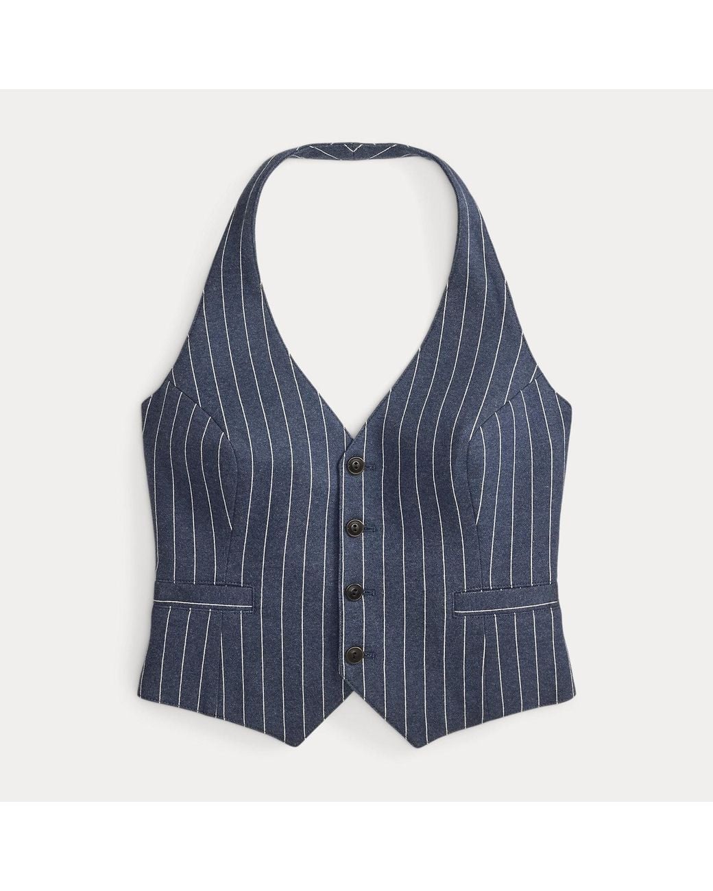 RRL Blue Pinstripe Double-Knit Halter Waistcoat