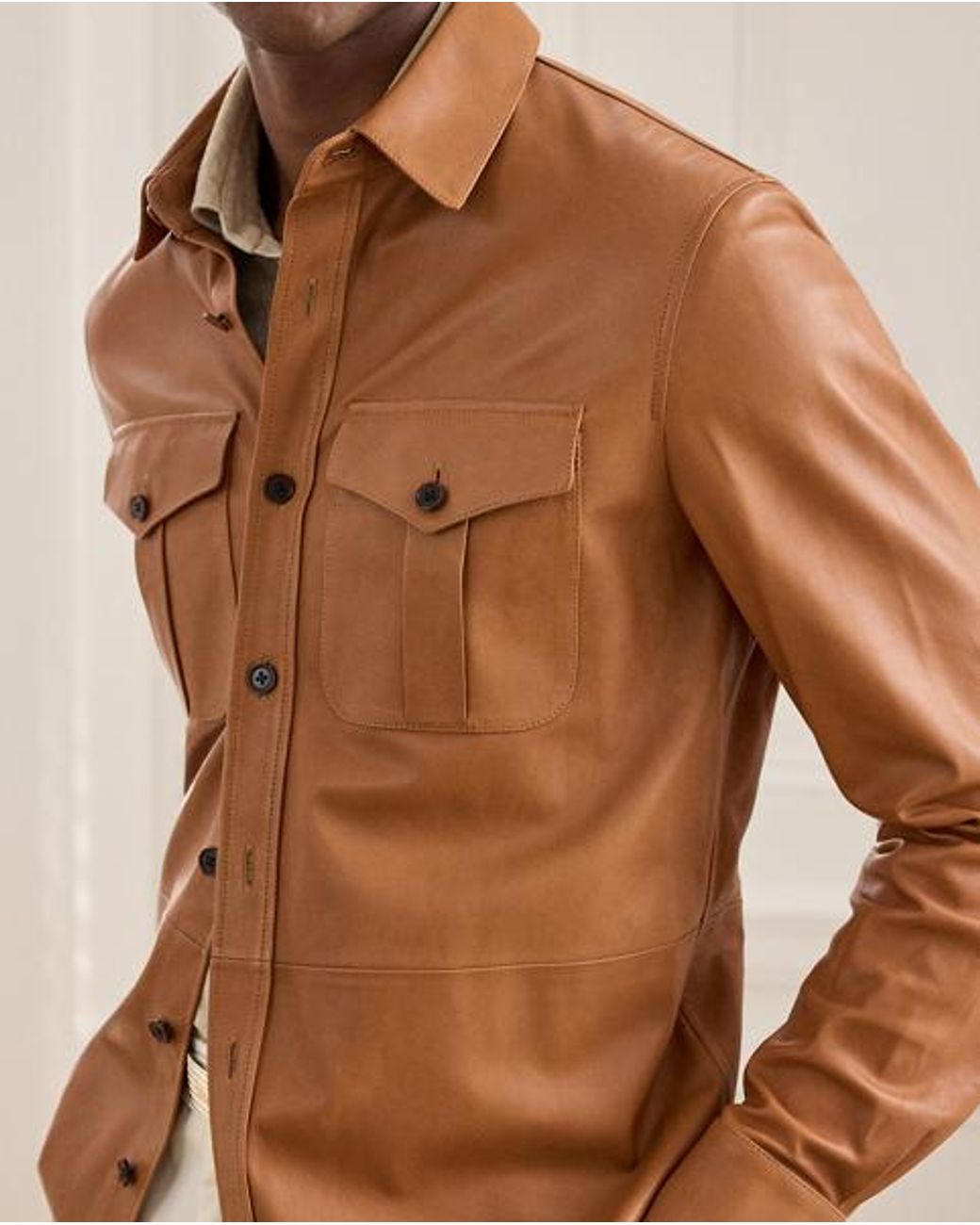 Ralph Lauren Brown Leather Overshirt for men