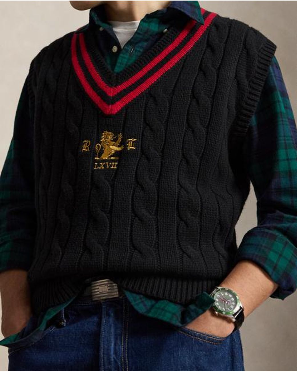 Polo Ralph Lauren Black Wool Cricket Sweater Vest for men