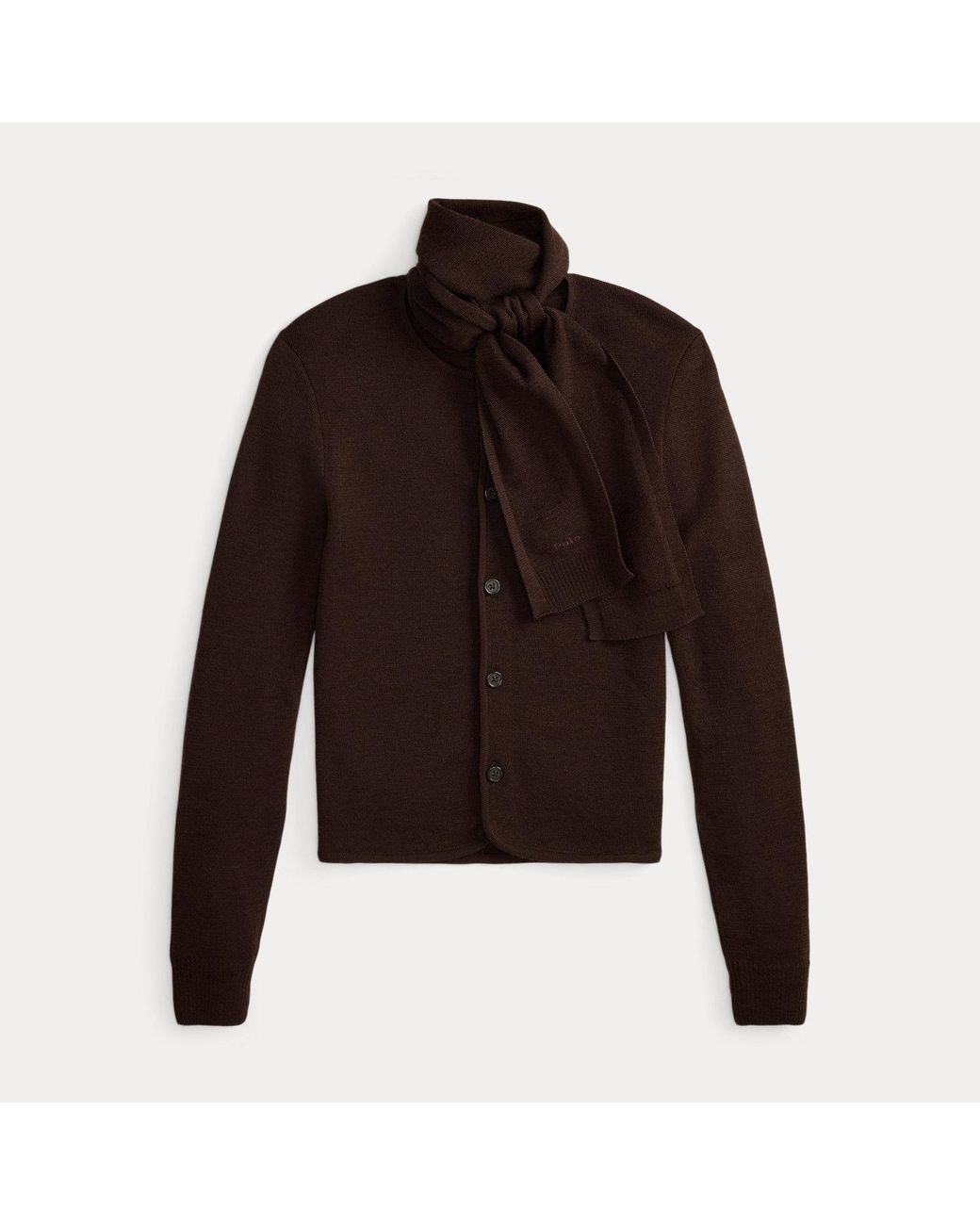 Ralph Lauren Black Tie-Scarf Wool Cardigan