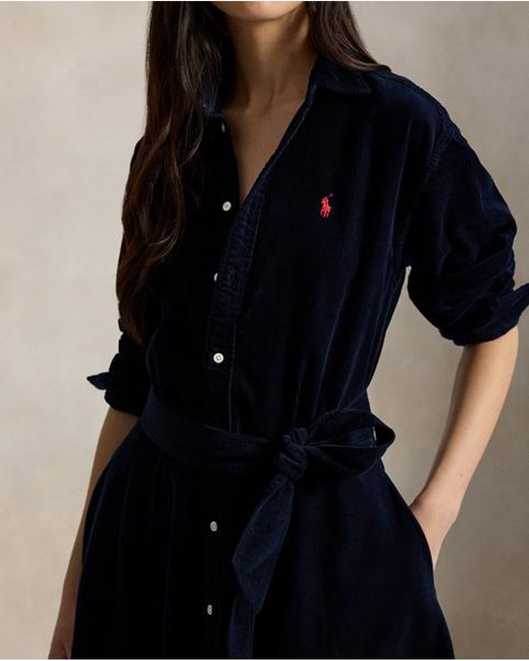 Polo Ralph Lauren Blue Belted Corduroy Shirtdress