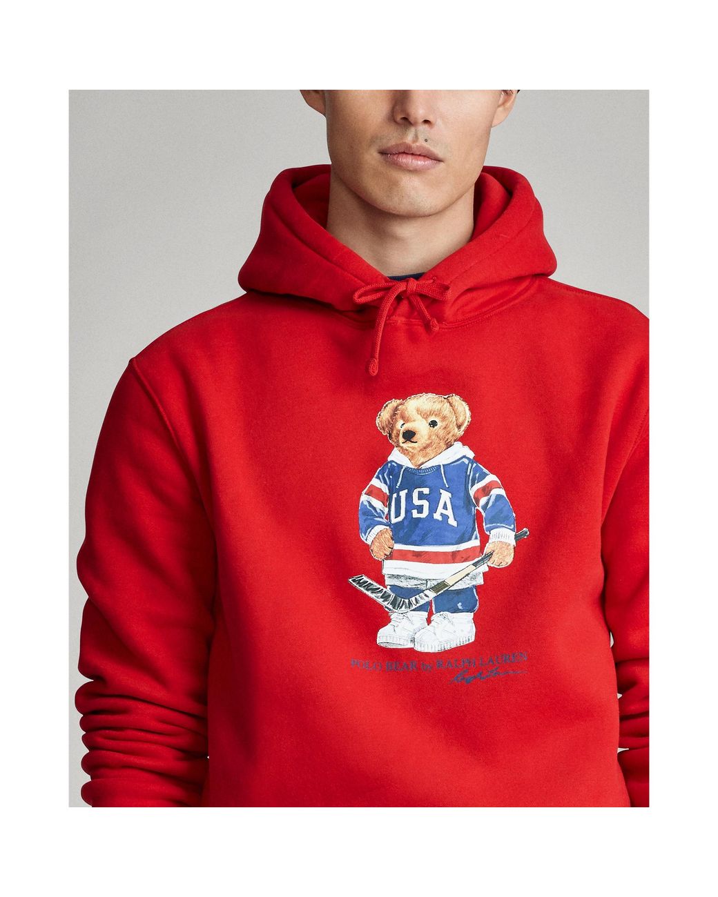 Ralph Lauren Hockey Bear Fleece Hoodie in Red for Men | Lyst