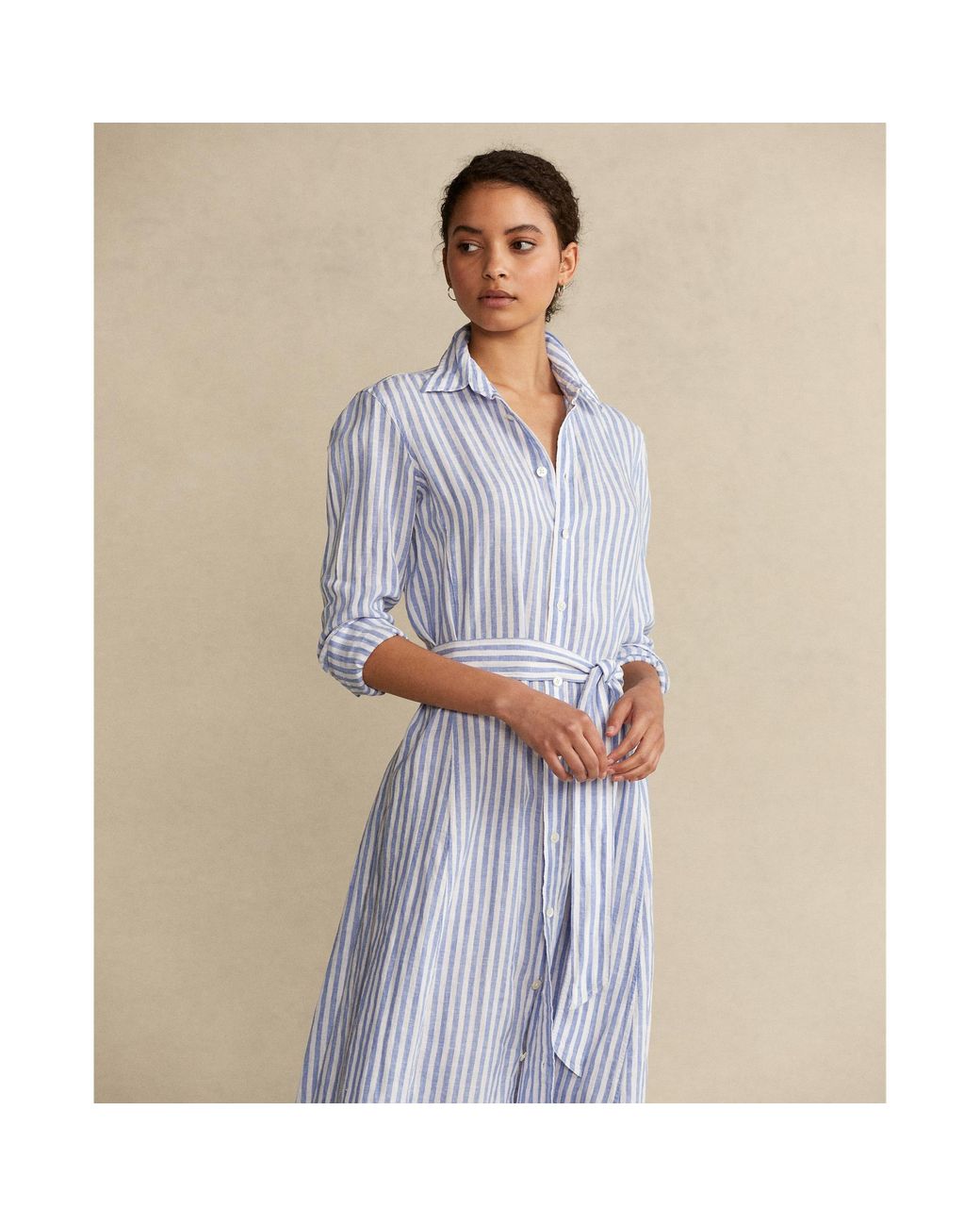 Polo Ralph Lauren Striped Linen Shirtdress in Blue | Lyst