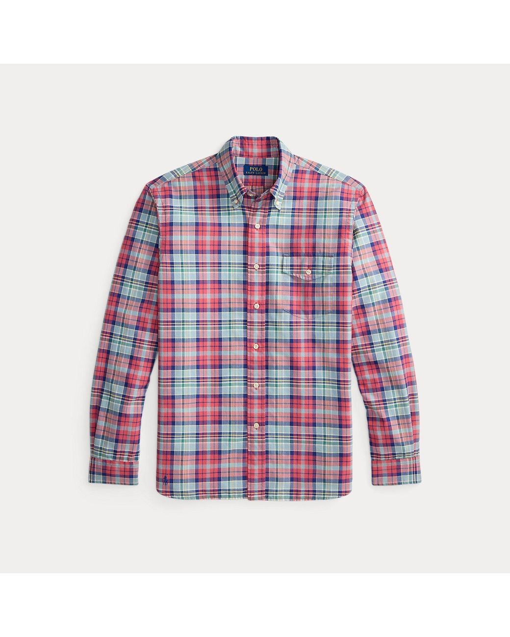 Polo Ralph Lauren Blue Custom Fit Plaid Oxford Shirt for men