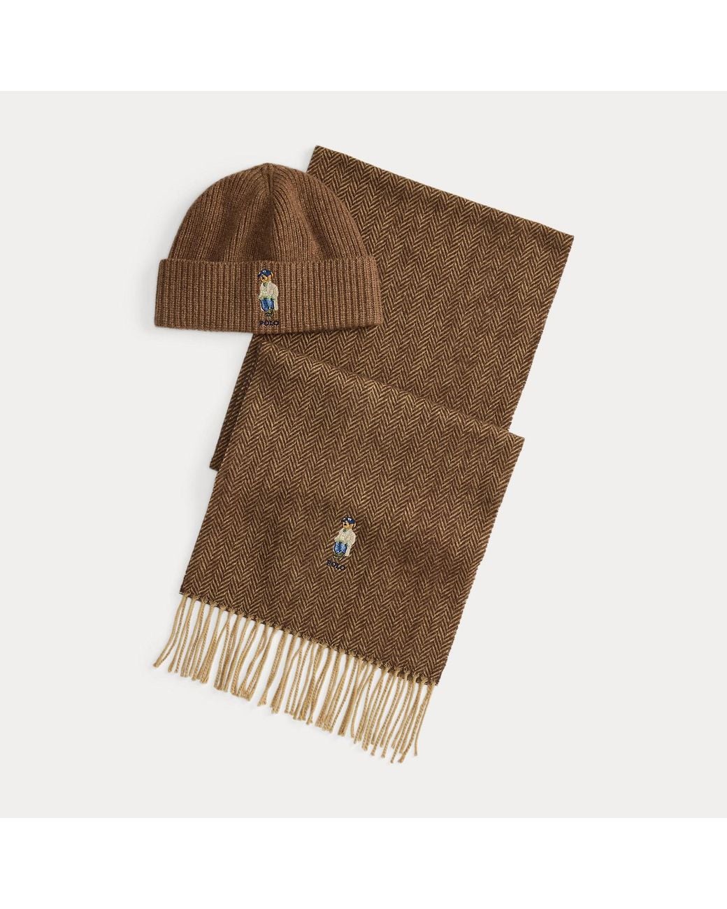 Polo Ralph Lauren Brown Polo Bear Wool Beanie & Scarf Gift Set for men