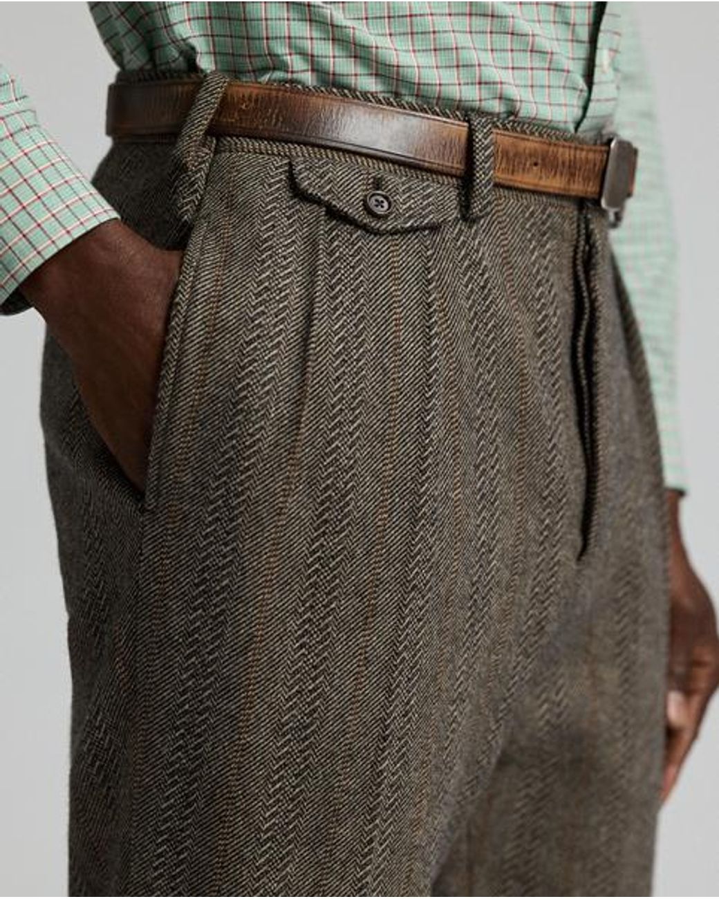 RRL Gray Slim Fit Wool-Cotton Herringbone Trouser for men