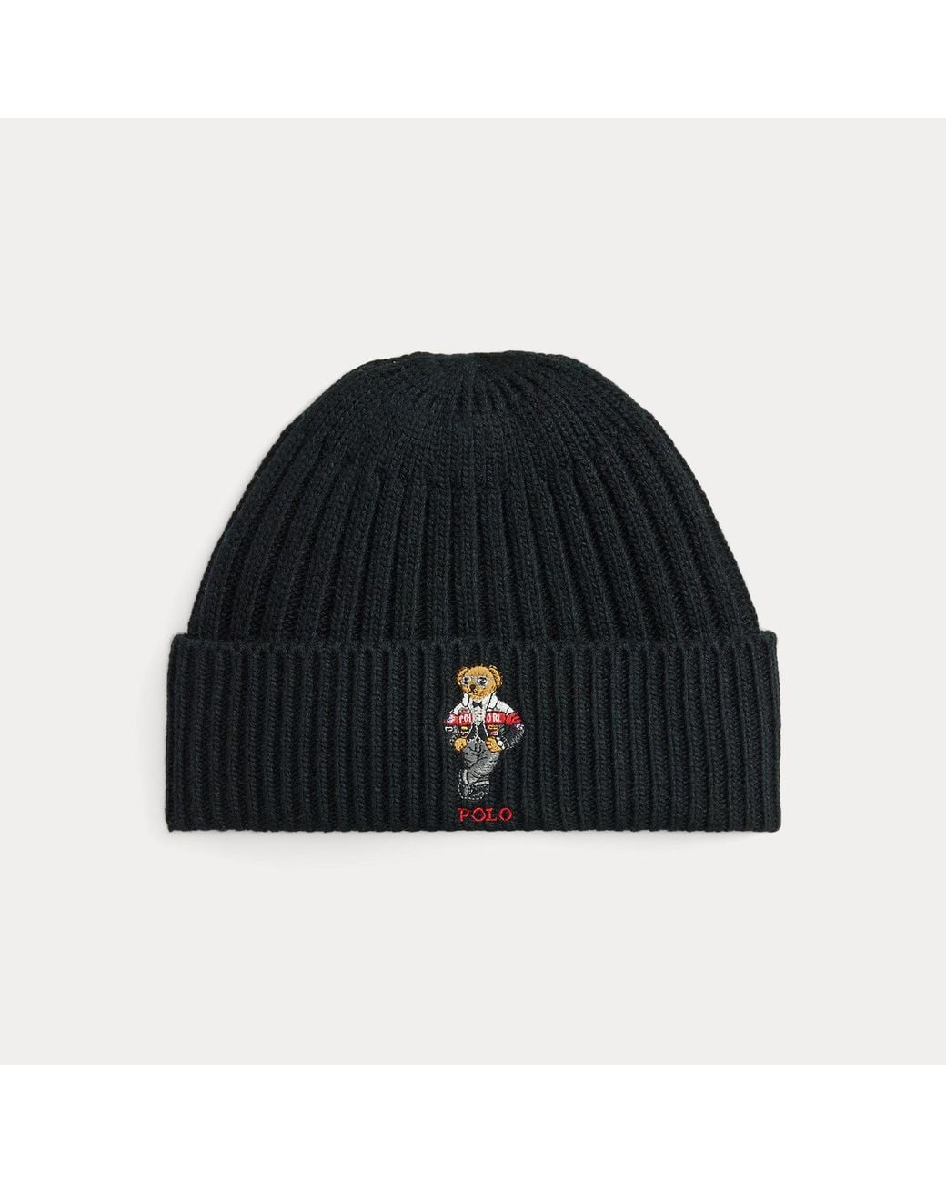 Polo Ralph Lauren Black Polo Bear Rib-Knit Beanie for men