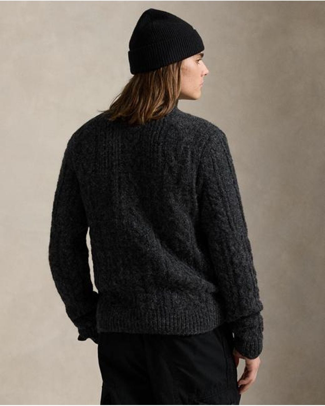 Polo Ralph Lauren Black Aran-Knit Flag Wool-Blend Jumper for men