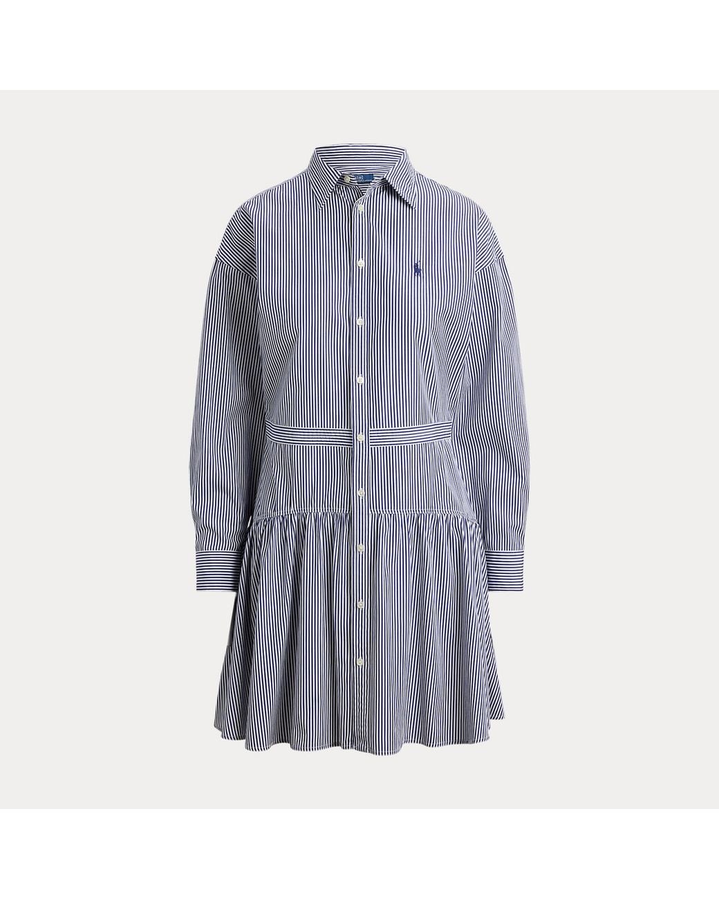Polo Ralph Lauren Blue Striped Cotton Poplin Paneled Shirtdress
