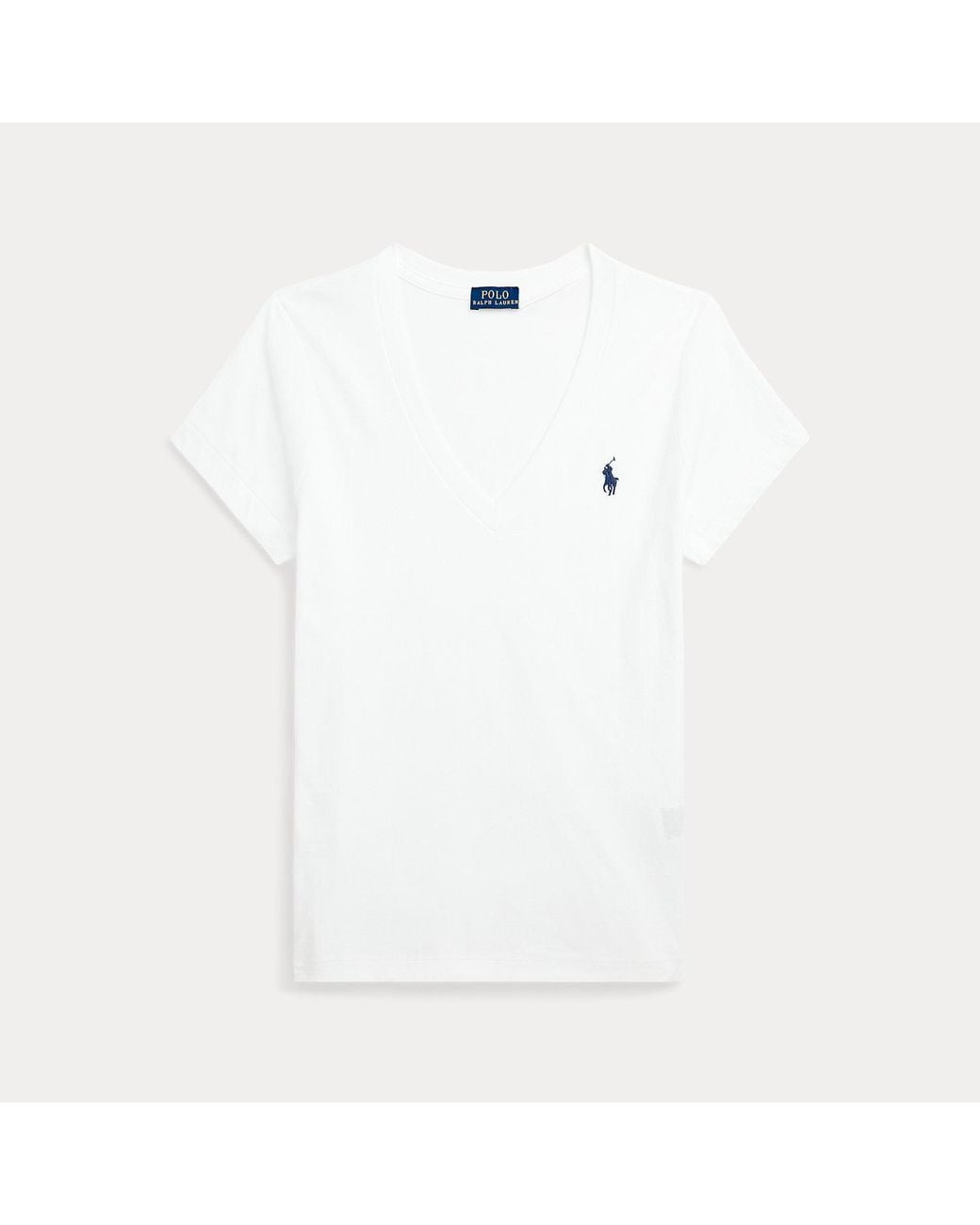 Polo Ralph Lauren White Logo-Embroidered V-Neck Cotton-Jersey T-Shirt