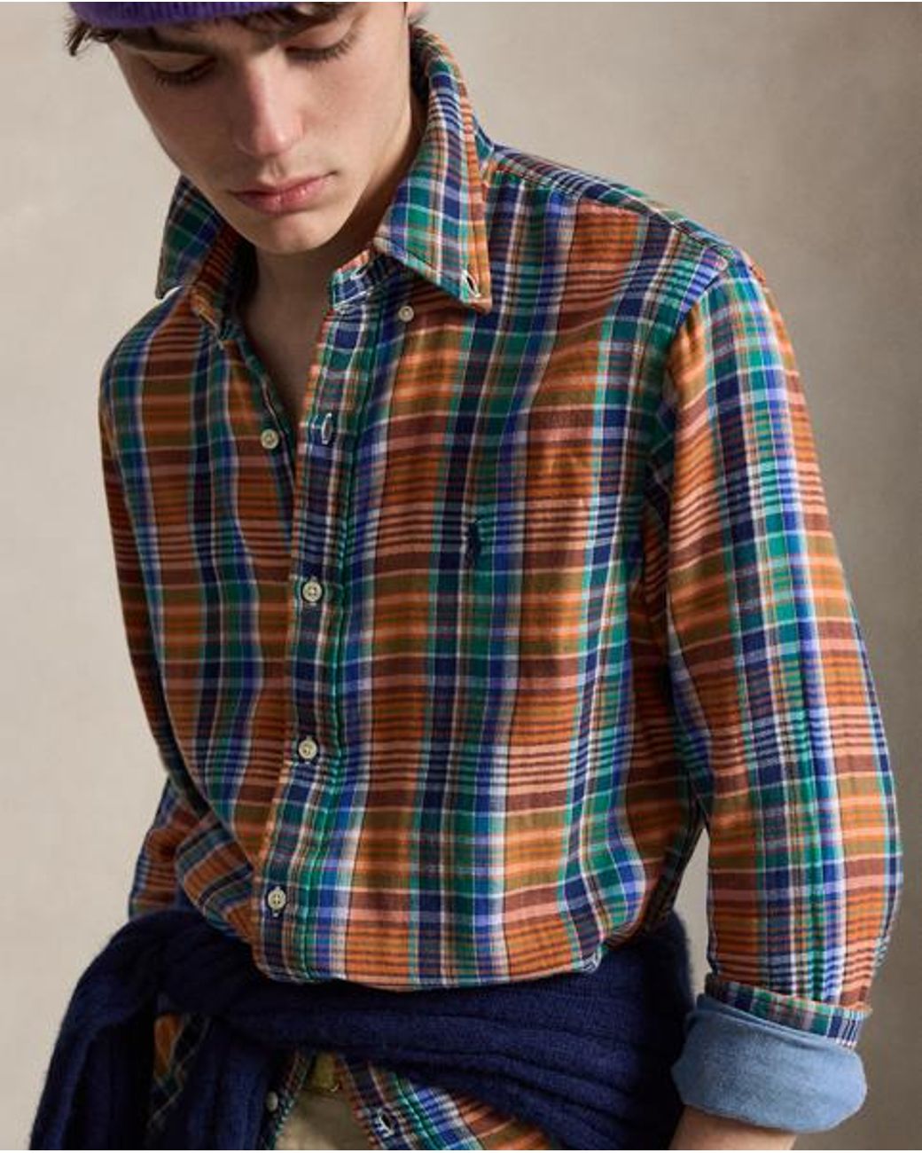 Polo Ralph Lauren Blue Custom Fit Plaid Double-Faced Shirt for men