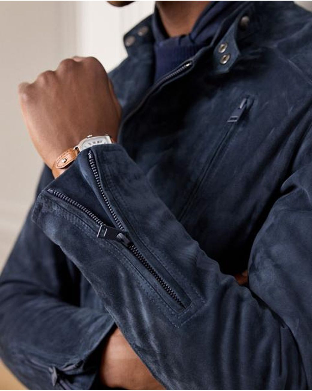 Ralph Lauren Blue Suede Moto Jacket for men