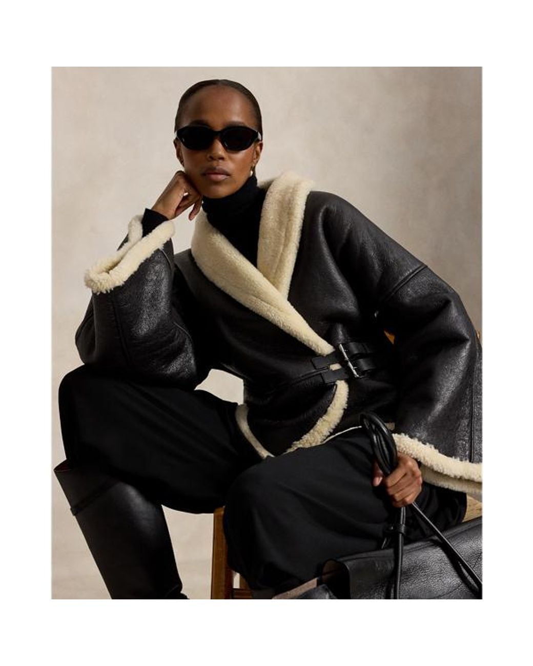 Polo Ralph Lauren Black Shearling Wrap Jacket