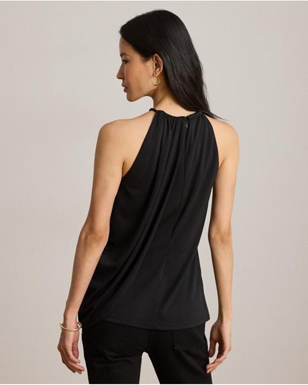 Ralph Lauren Black Pleated Stretch Jersey Halter Top