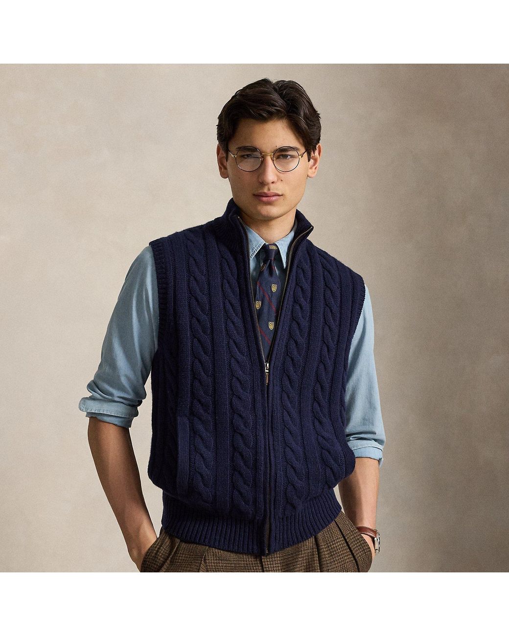 Polo Ralph Lauren Blue Cable-Knit Sleeveless Jumper for men
