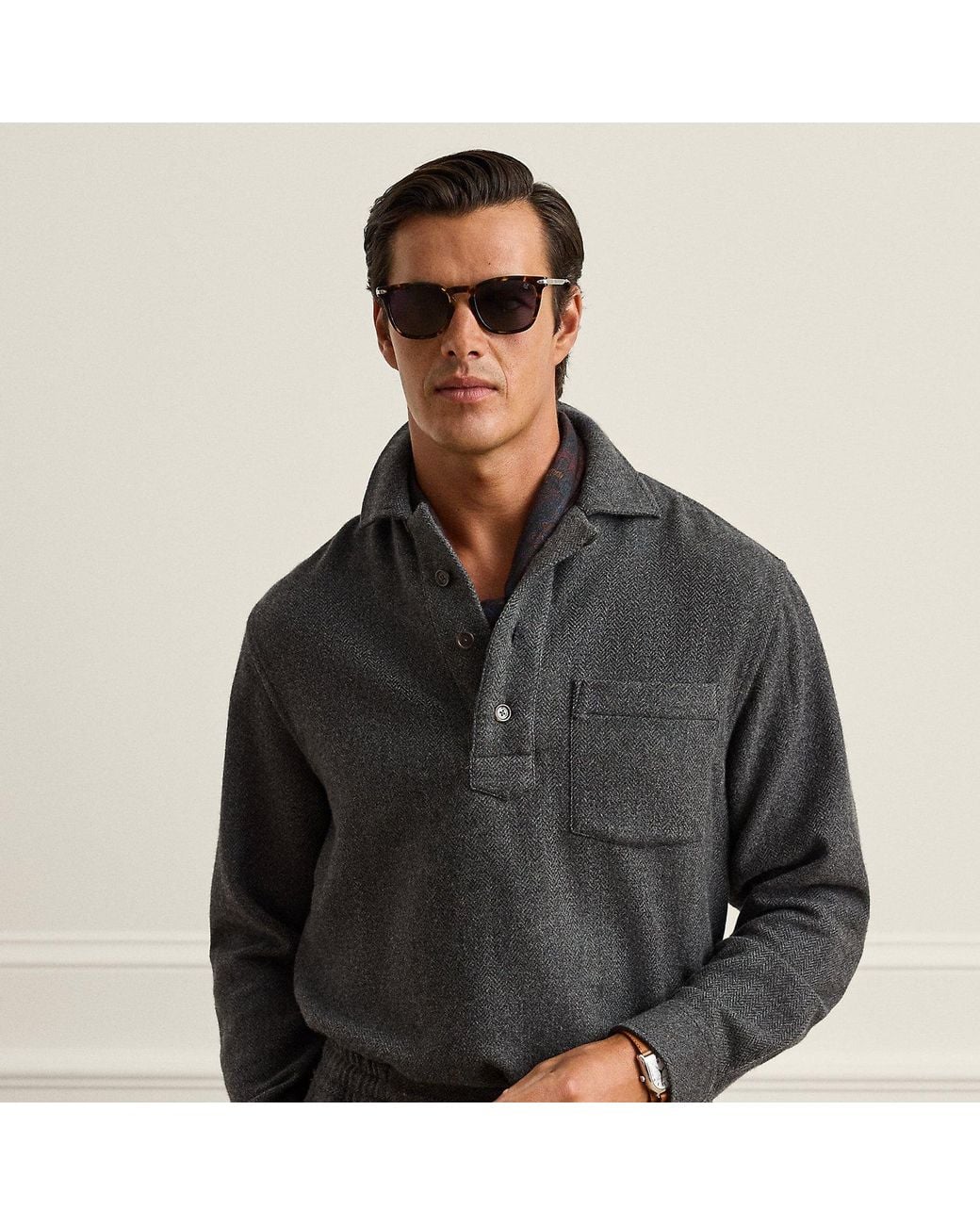 Ralph Lauren Black Relaxed Fit Wool-Cashmere Popover Shirt for men