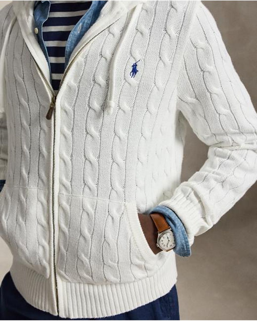 Polo Ralph Lauren Blue Cable-Knit Cotton Hooded Jumper for men