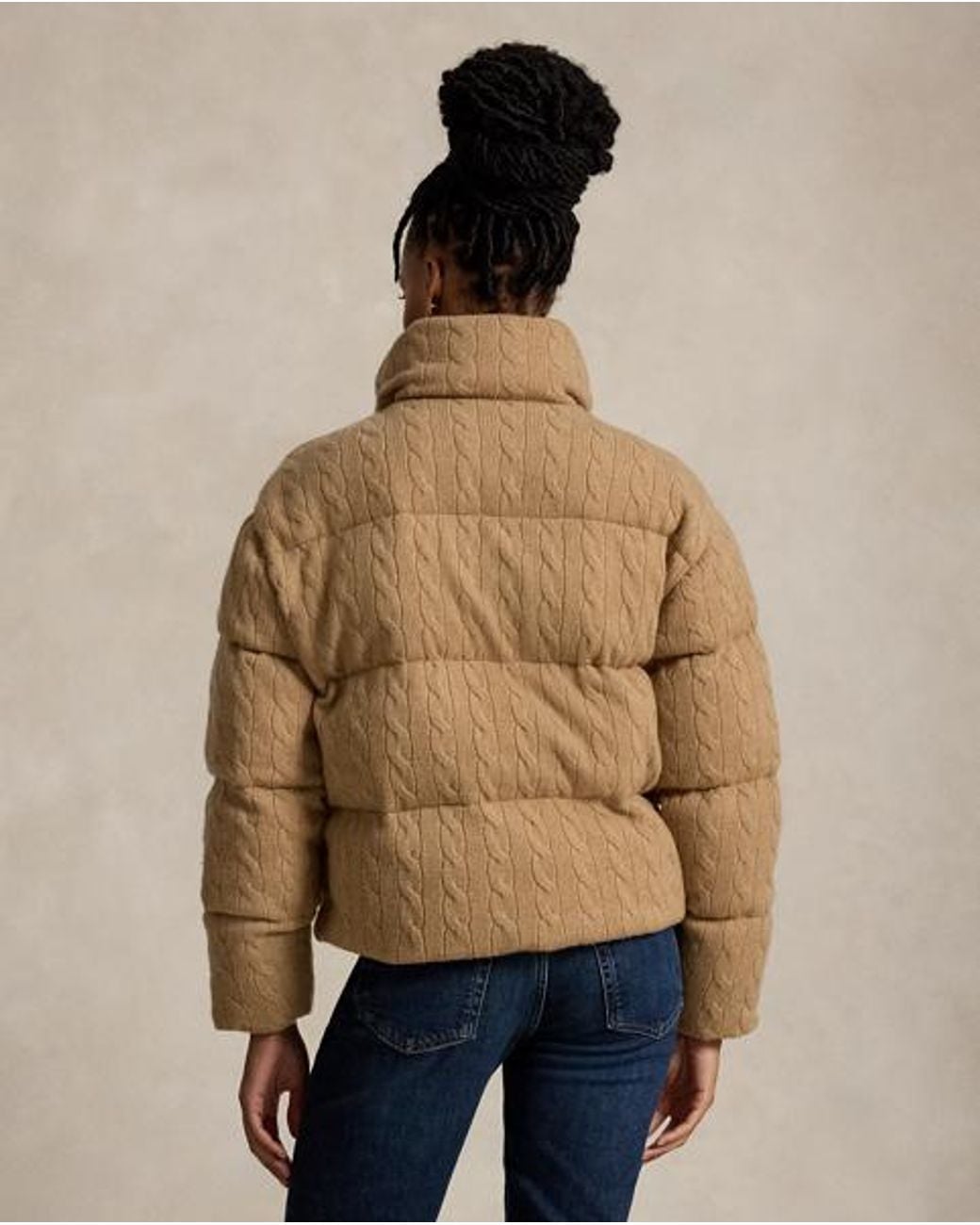 Polo Ralph Lauren Brown Cable Wool-Cashmere Puffer Jacket