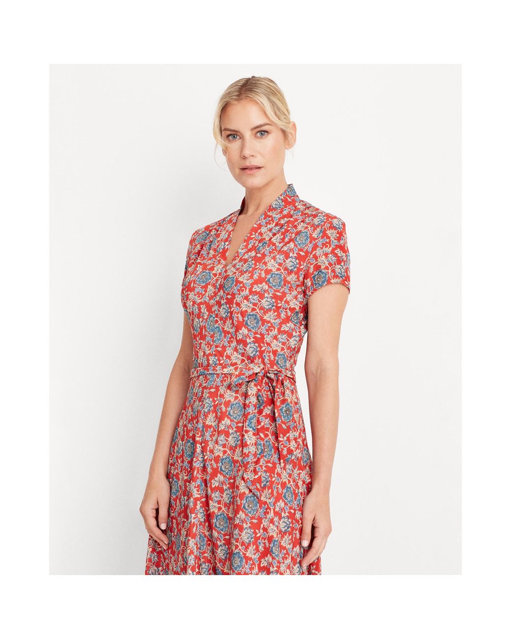 Ralph Lauren Floral Crepe Midi Dress in Red Lyst