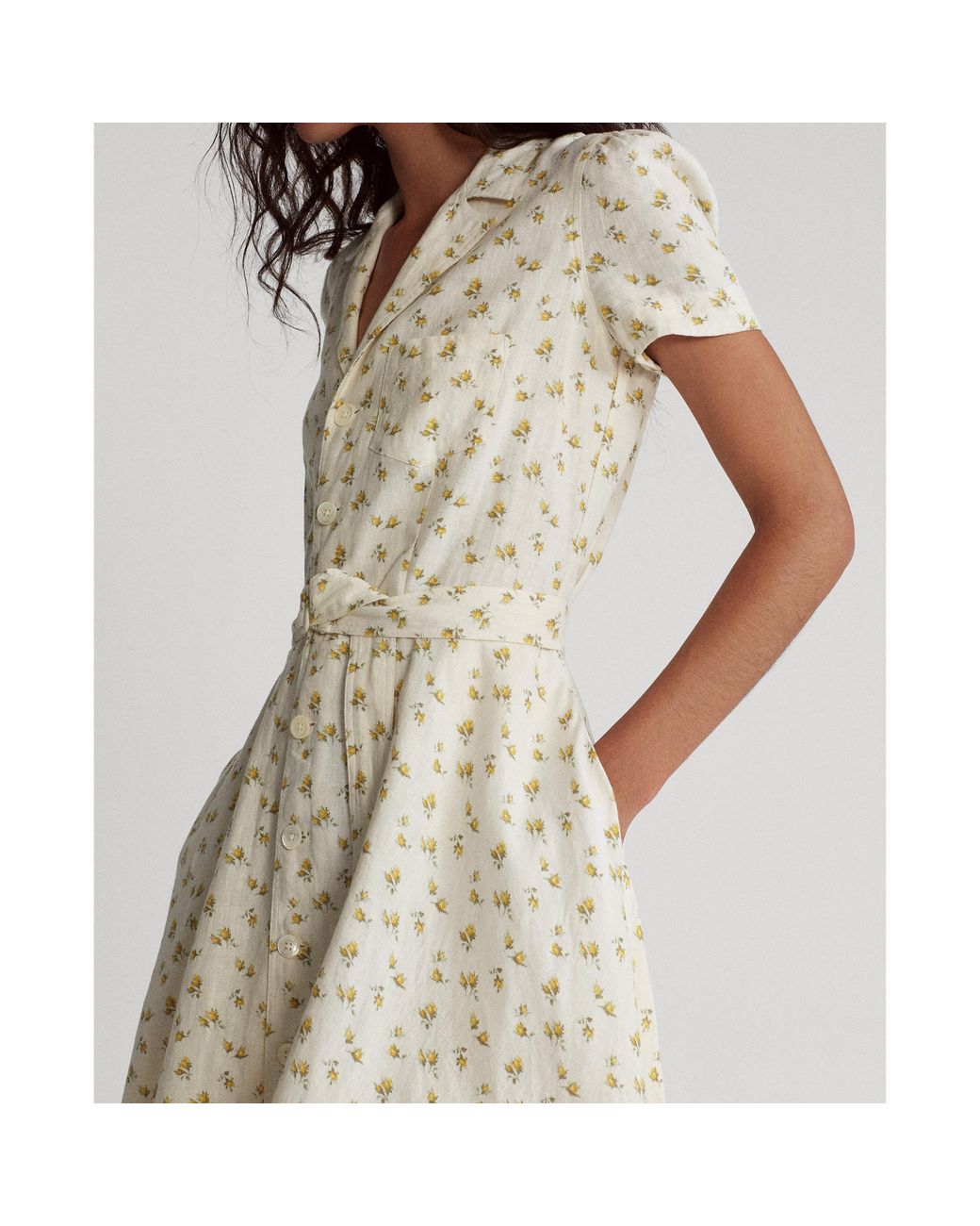 Ralph Lauren Floral Belted Linen Dress Lyst