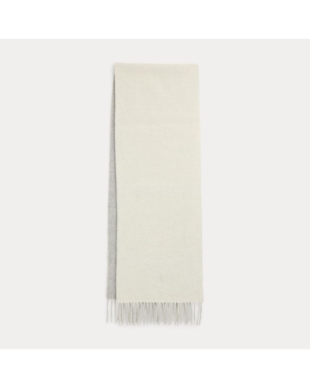 Polo Ralph Lauren White Fringe-Trim Wool Scarf