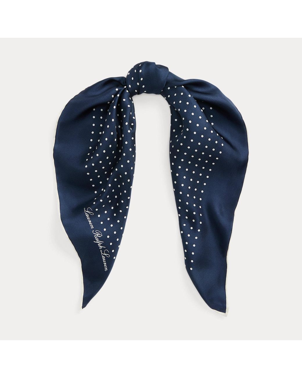 Ralph Lauren Blue Polka-Dot Silk Twill Square Scarf