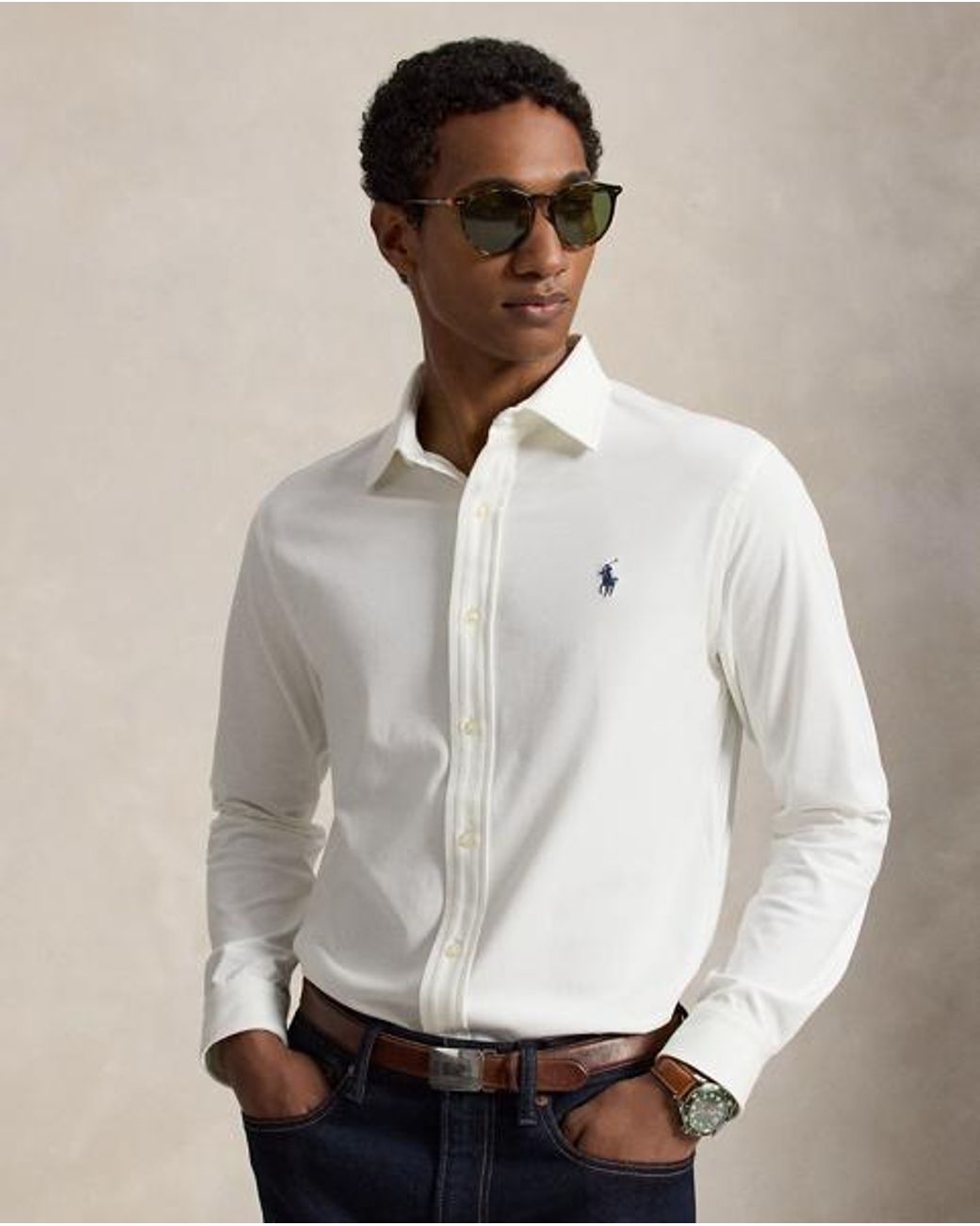 Polo Ralph Lauren White Stretch Knit Oxford Shirt for men