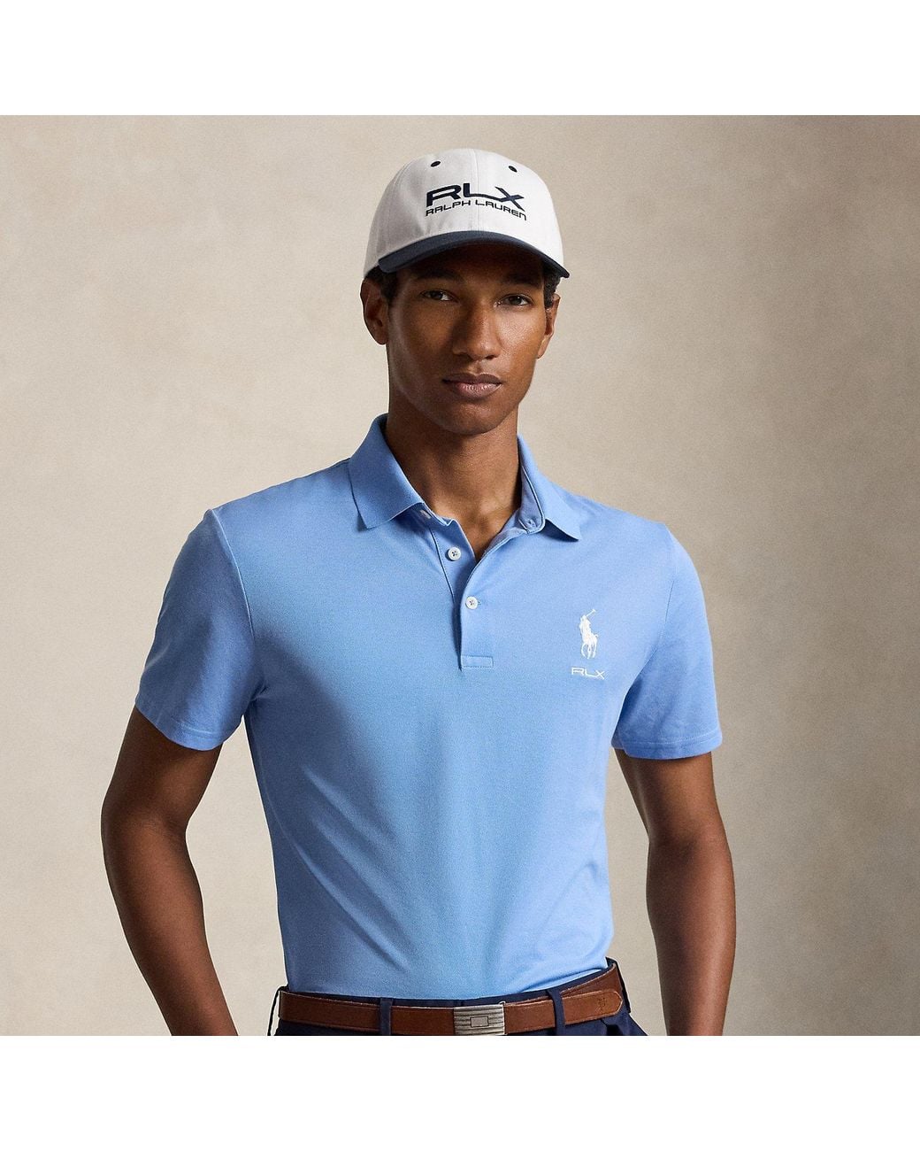 Ralph Lauren Blue Tailored Fit Performance Polo Shirt for men