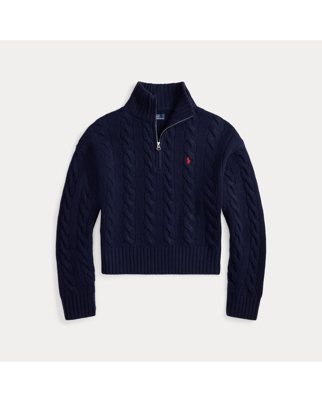 Polo Ralph Lauren Blue Cable Wool-Cashmere Half-Zip Sweater
