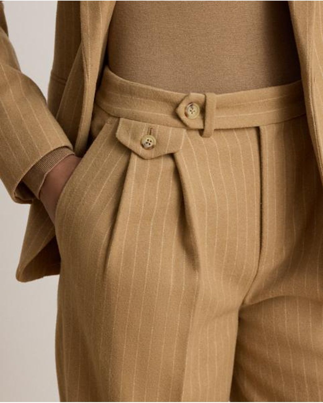 Ralph Lauren Natural Pinstripe Pleated Twill Straight Pant