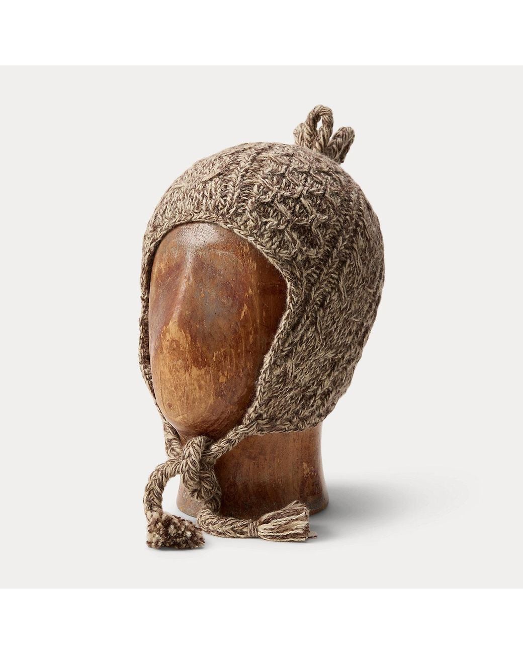 RRL Brown Aran-Knit Wool-Blend Earflap Cap for men