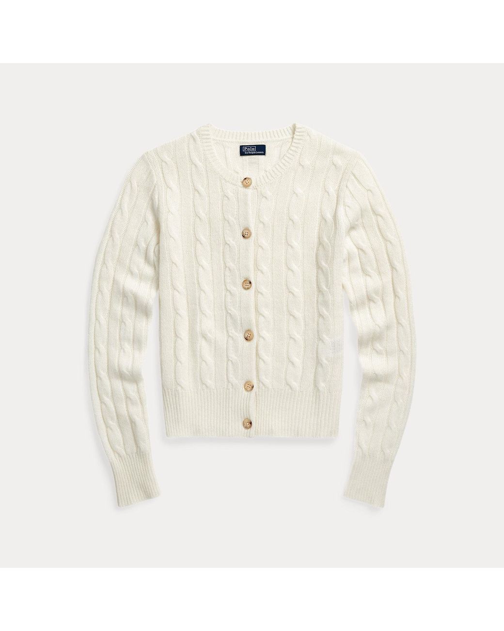 Polo Ralph Lauren Brown Cable-Knit Cashmere Crewneck Cardigan
