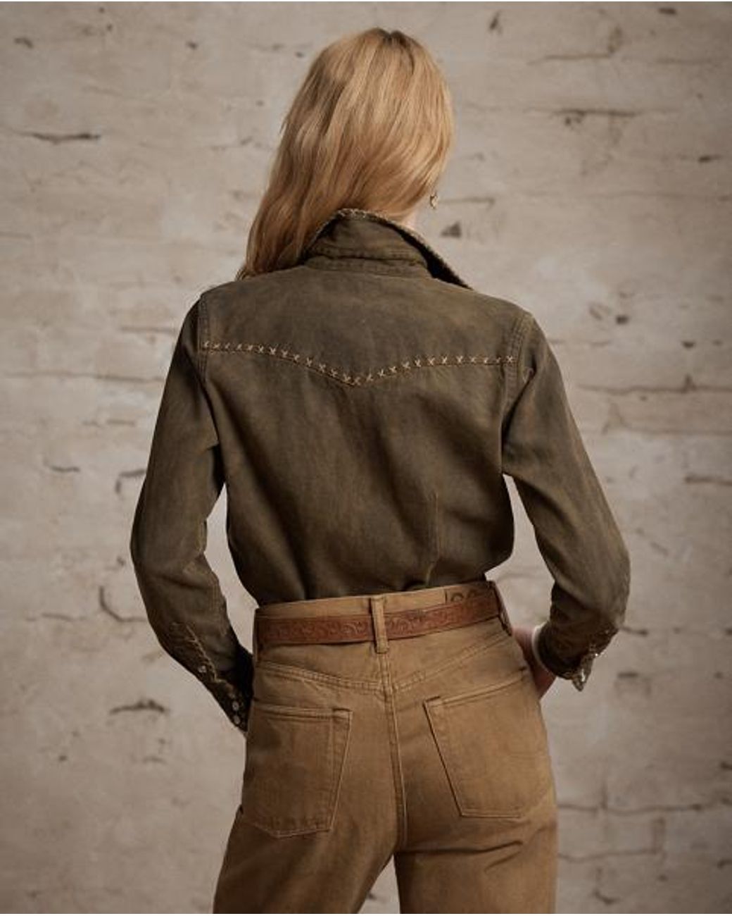 RRL Brown Washed Denim Western Shirt