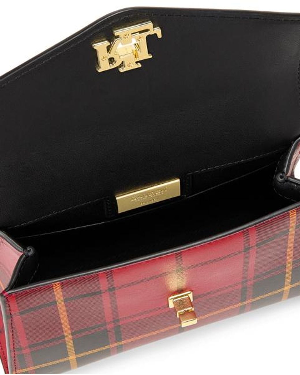 Ralph Lauren Red Plaid Leather Small Farrah Satchel