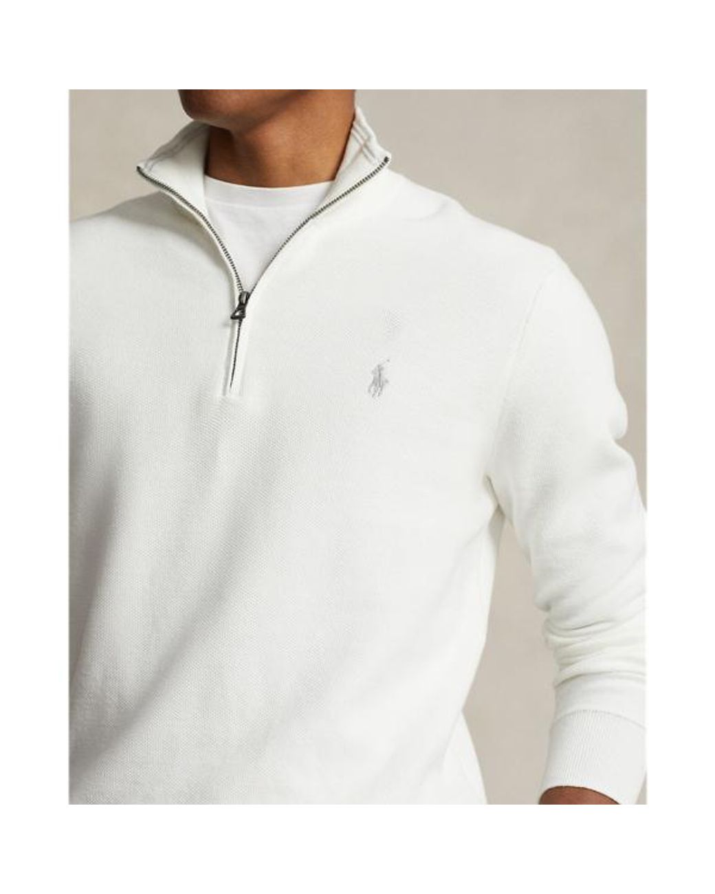 Polo Ralph Lauren White Mesh-Knit Cotton Quarter-Zip Sweater for men