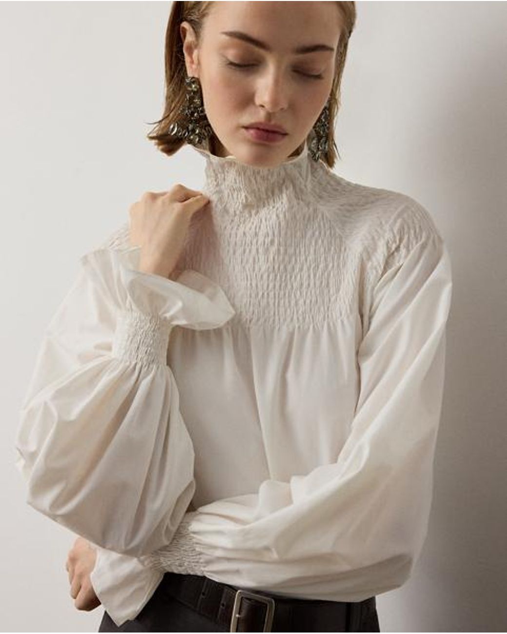 Ralph Lauren Gray Maddison Poplin Blouse
