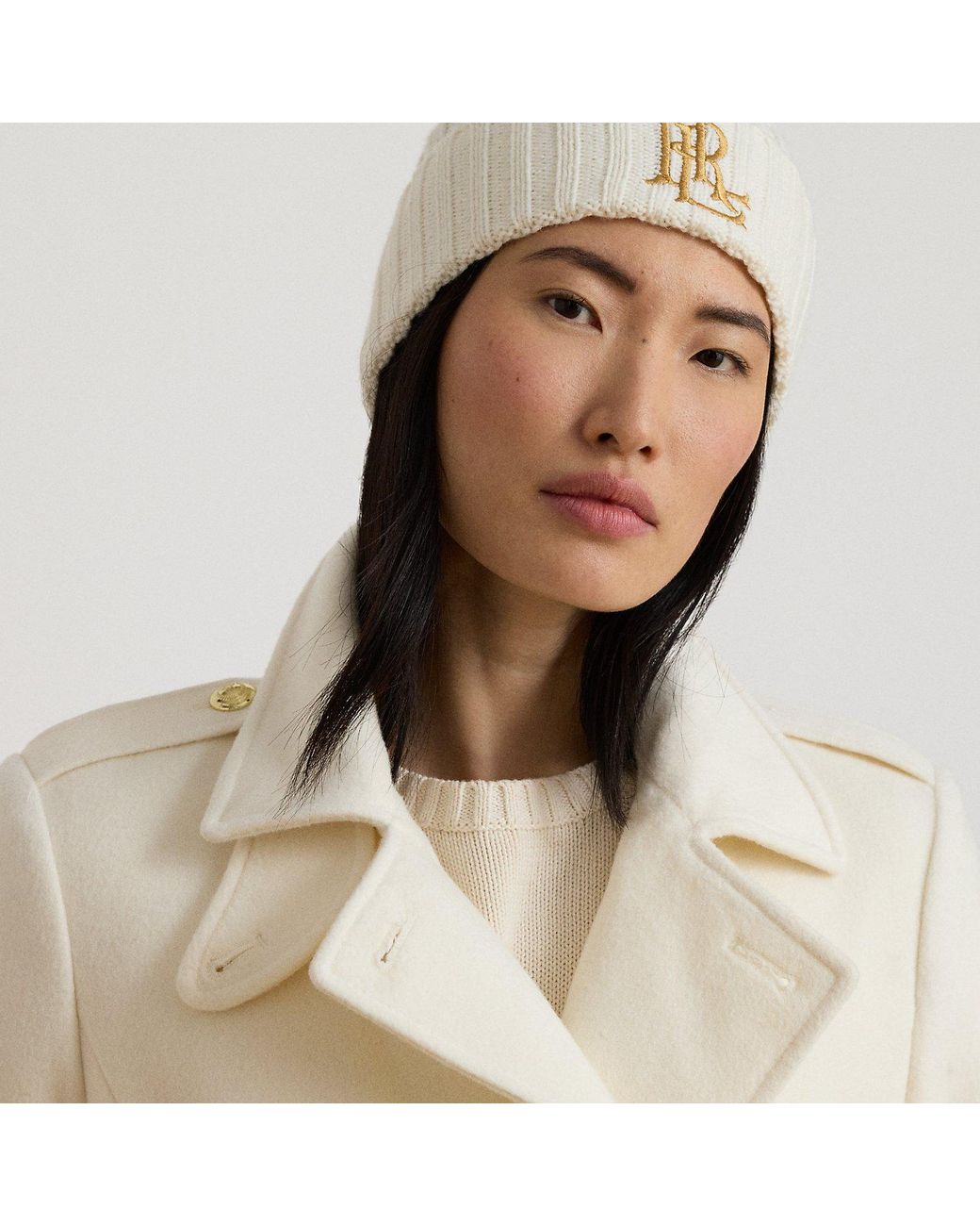 Ralph Lauren Natural Embroidered-Logo Cable-Knit Beanie