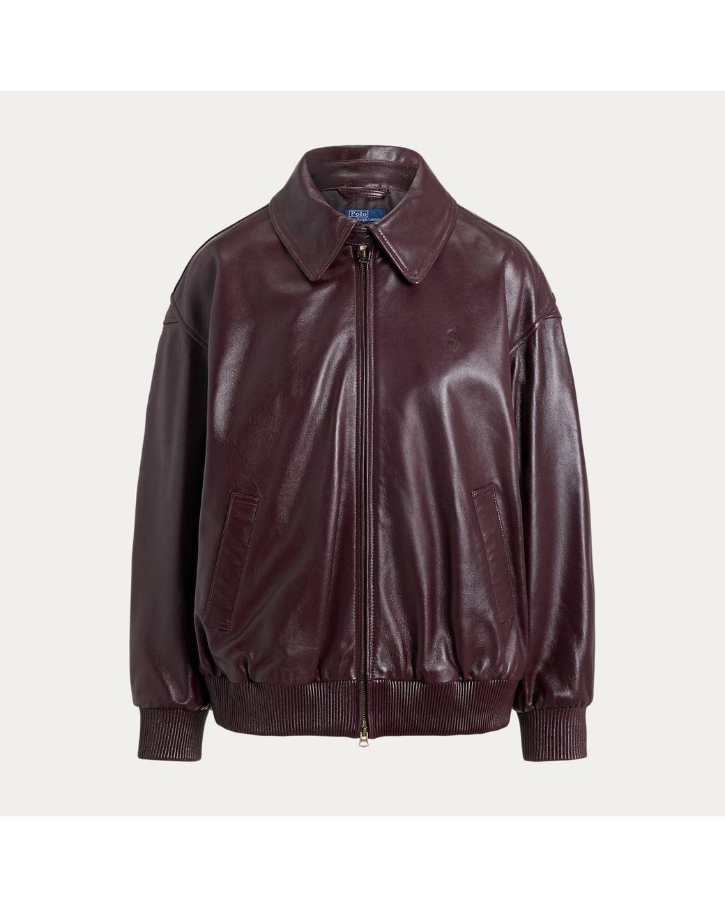 Polo Ralph Lauren Purple Leather Bubble Zip Jacket