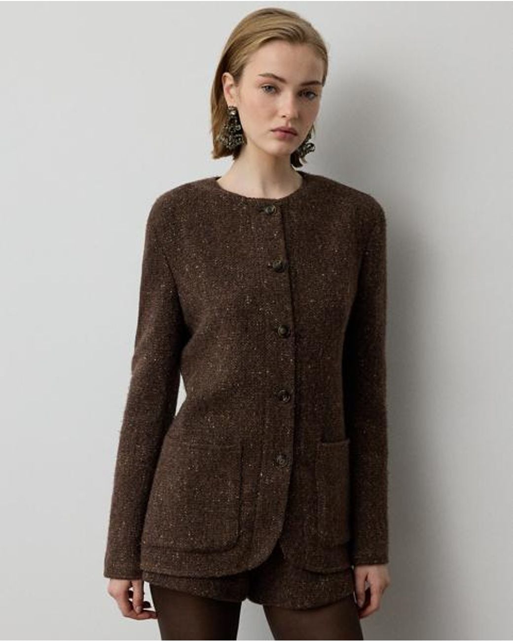 Ralph Lauren Gray Ralph Lauren Alira Wool-Blend Donegal Tweed Jacket