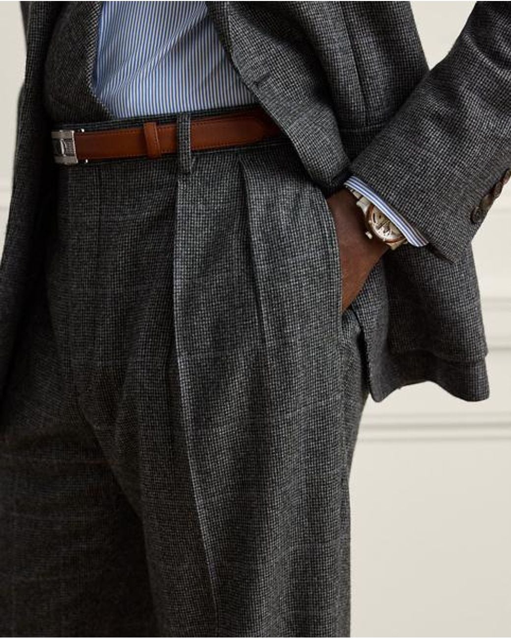 Ralph Lauren Black Glenn Hand-Tailored Tick-Weave Trouser for men