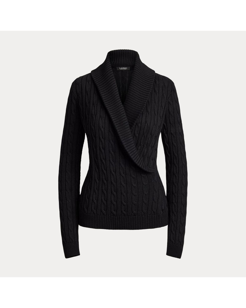 Ralph Lauren Black Cable Cotton-Blend Shawl-Collar Sweater