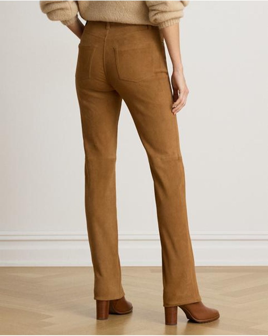 Ralph Lauren Natural High-Rise Suede Slim Straight Pant