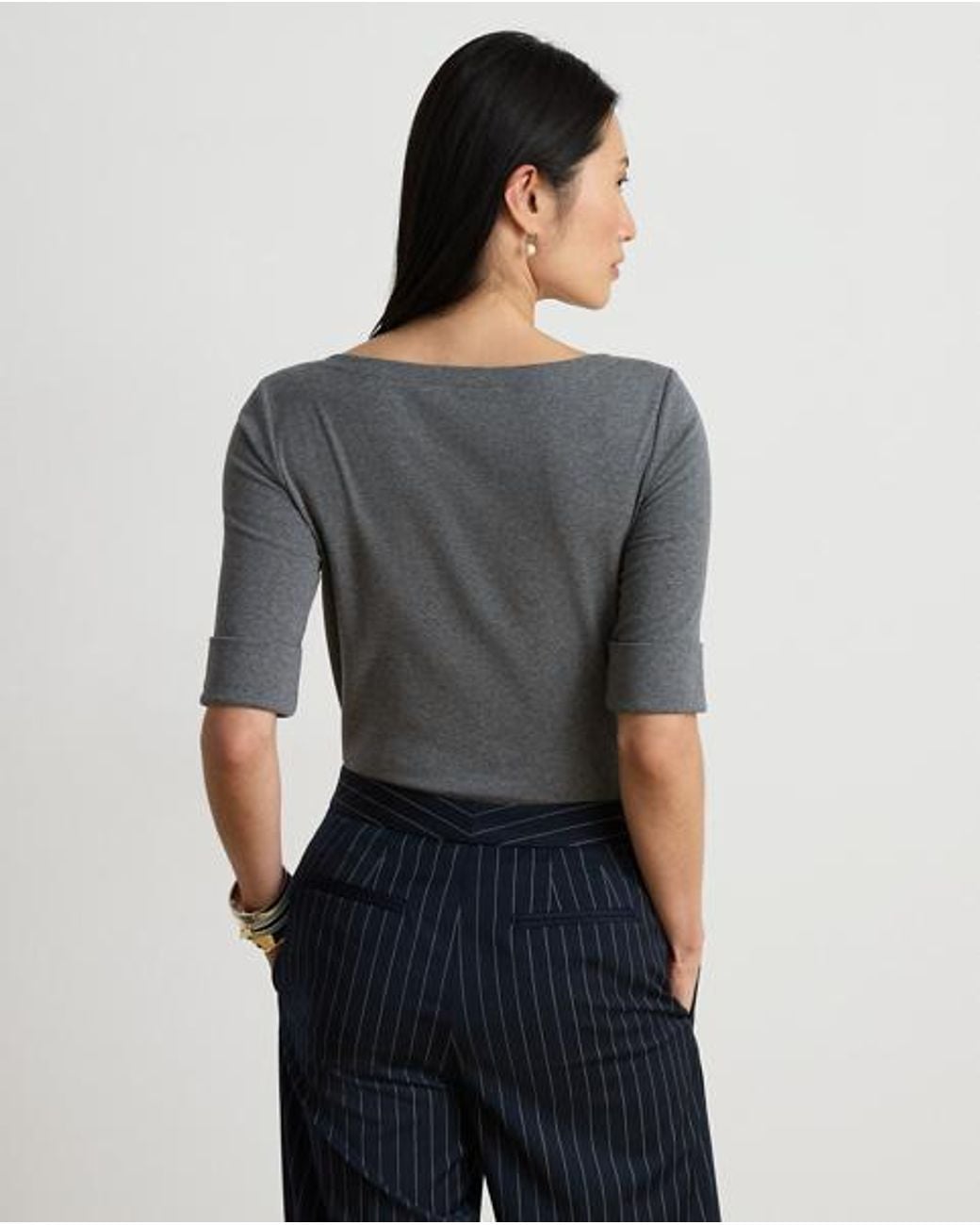 Ralph Lauren Gray Heathered Stretch Cotton Boatneck Tee