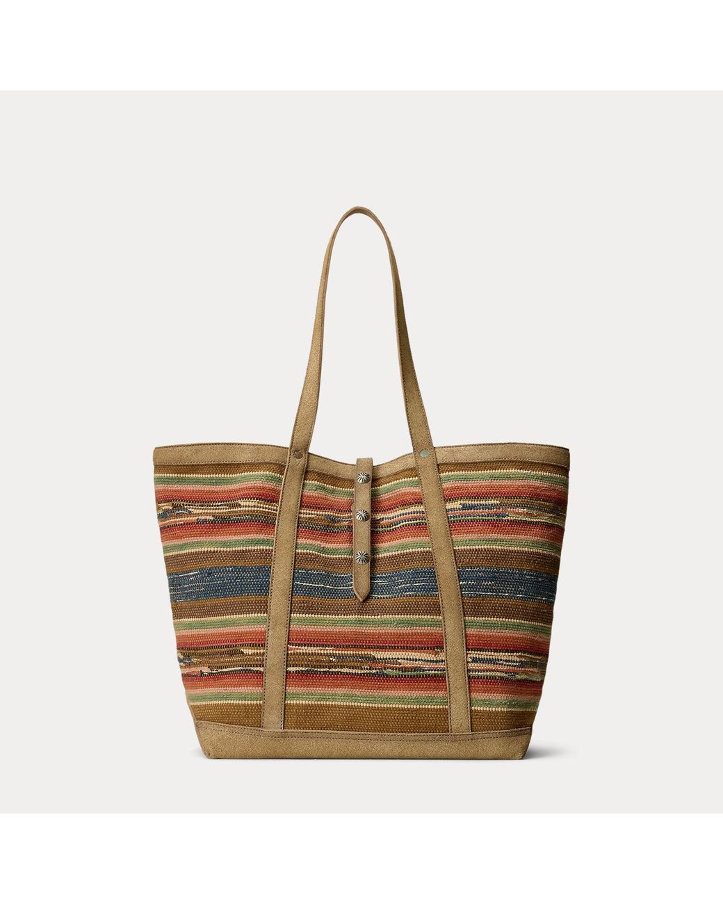 RRL Brown Suede-Trim Handwoven Jacquard Tote for men