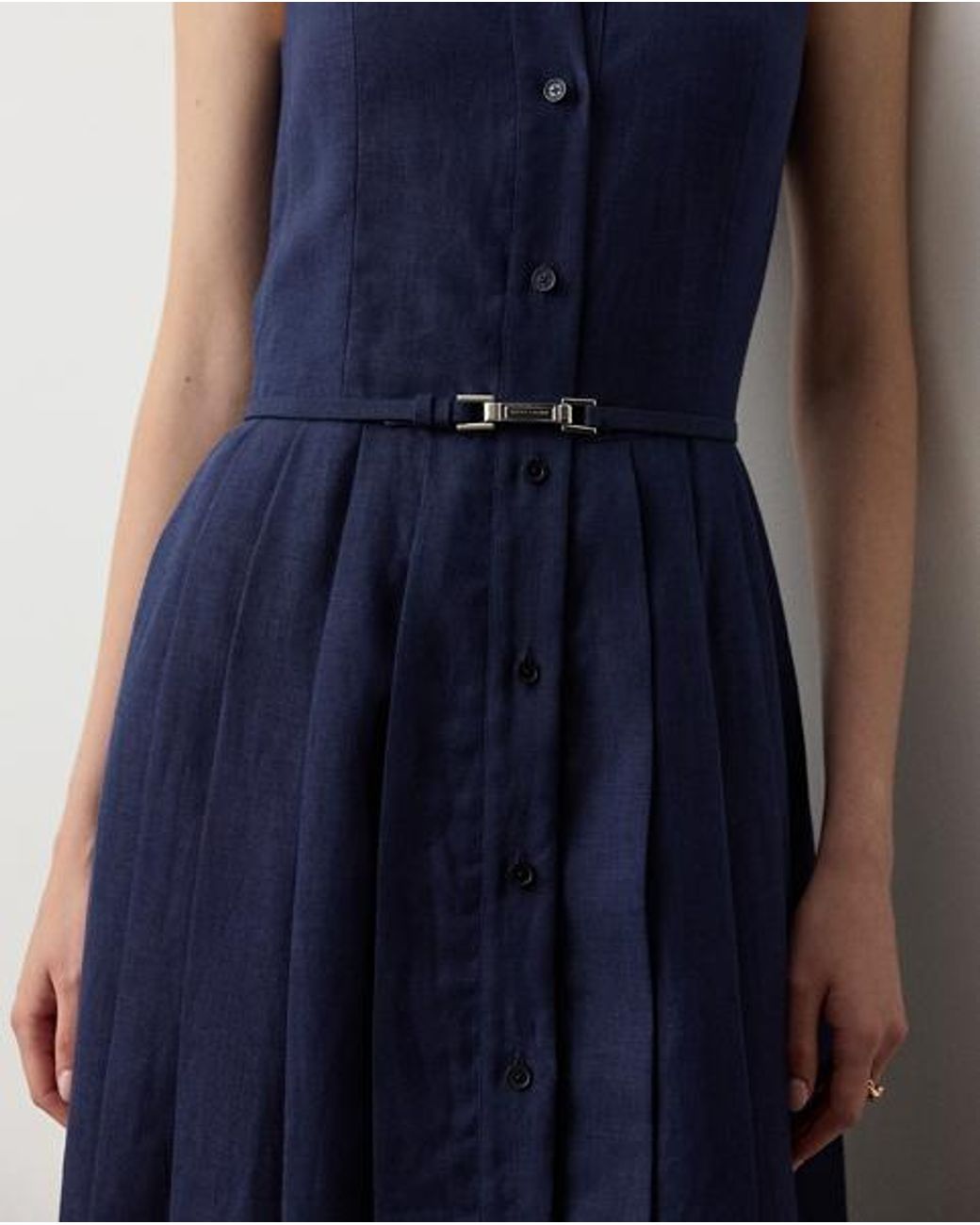 Ralph Lauren Blue Kennedi Linen Sleeveless Day Dress