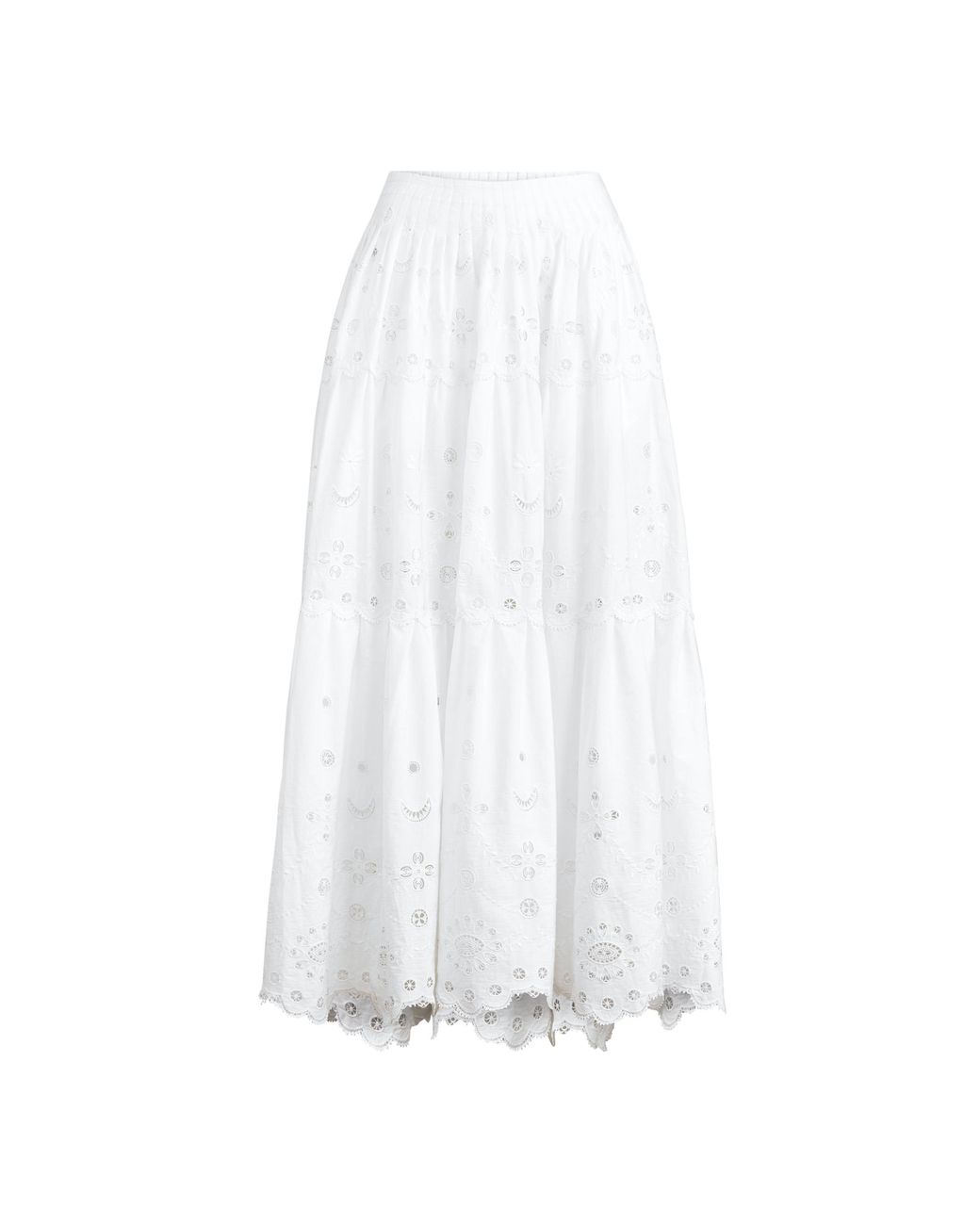 Polo Ralph Lauren Eyelet Tiered Poplin Skirt in White | Lyst