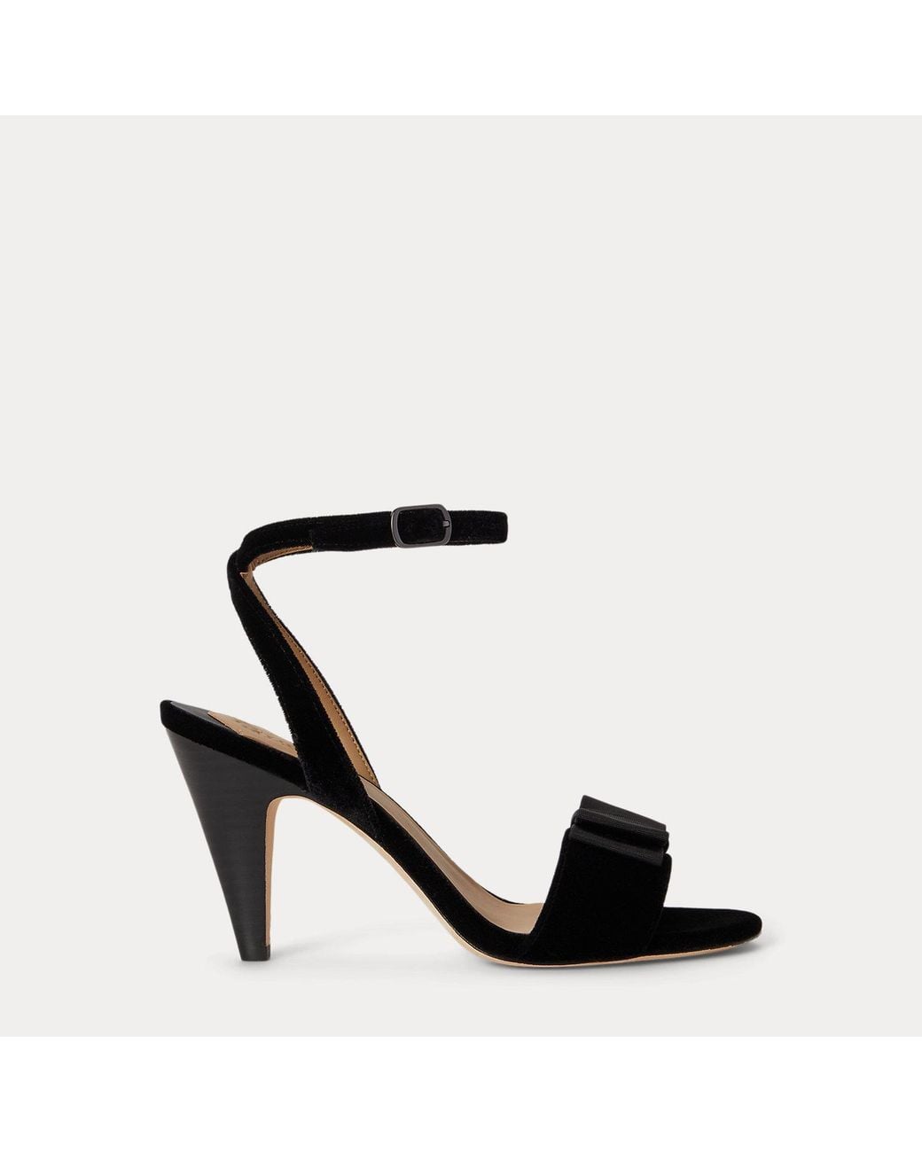 Ralph Lauren Black Gracy Bow-Trim Velvet Sandal