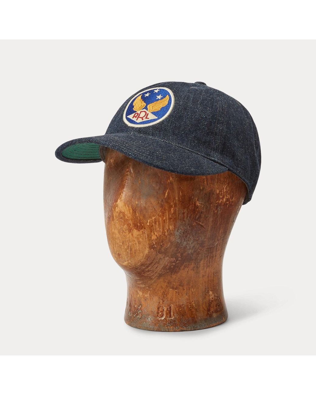 RRL Blue Winged-Logo Denim Ball Cap for men
